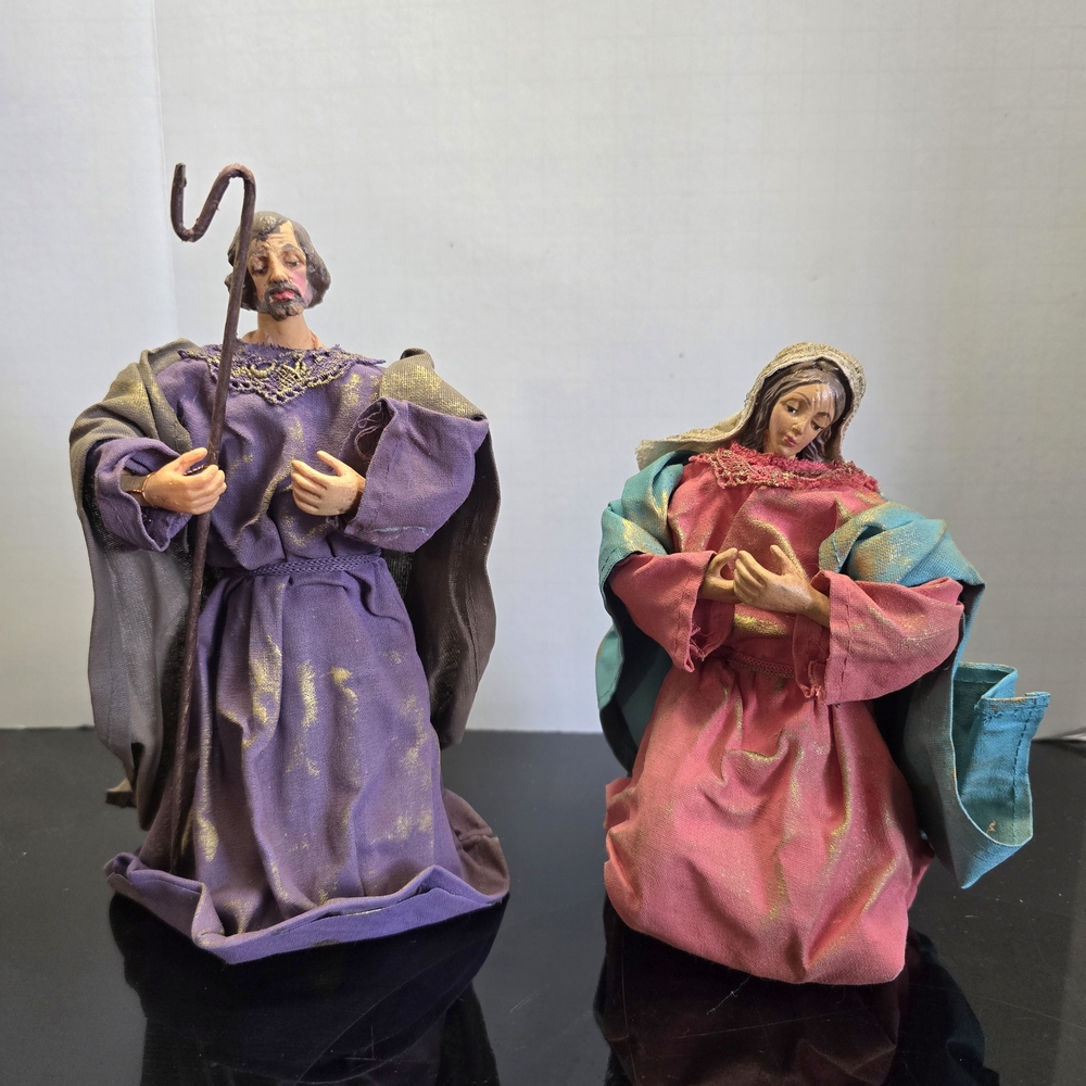 Vintage Handmade Nativity Mary & Joseph Paper Mache Figures EUC (No Baby Jesus)